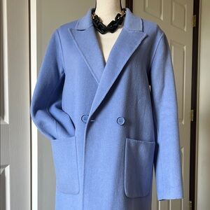 Halogen Light Blue Double-Breasted Trench Coat